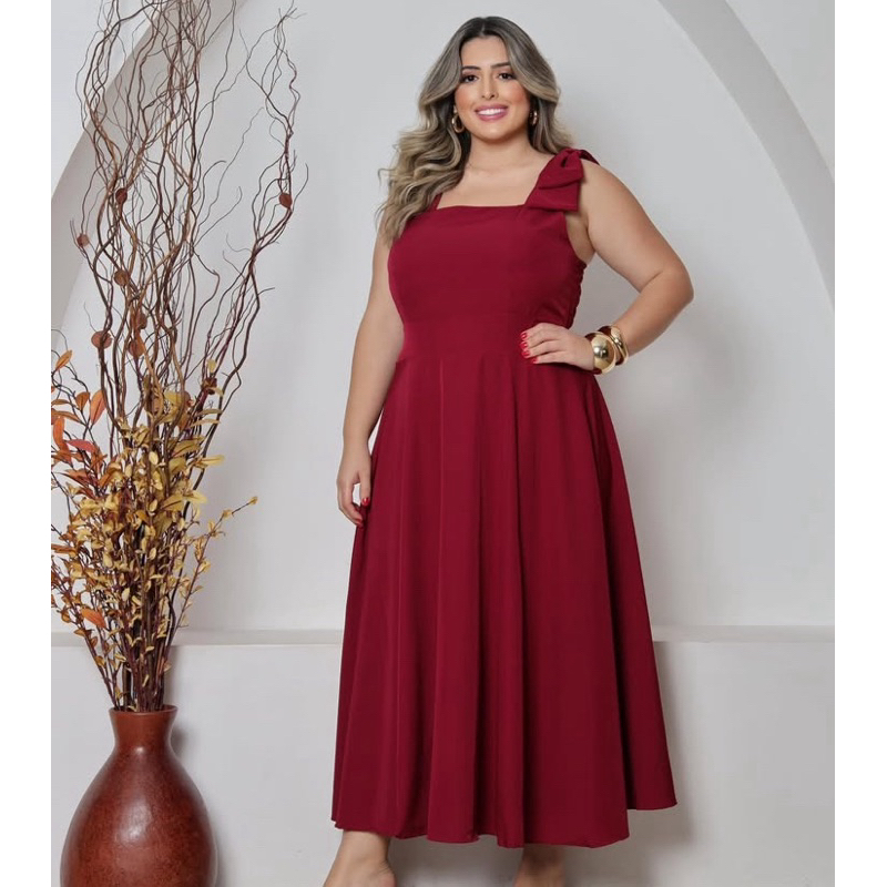 Vestido Plus Size Moda Evangélica Midi Ao Novo Laço No Ombro Elegante ...