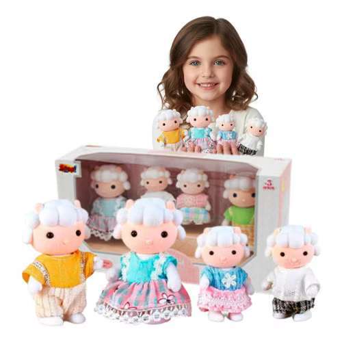 Família Casinha Feliz Coelho ou Ovelha Conjunto com 4 Bonecos