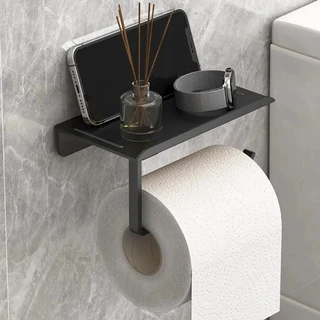 Kit 1/3 Suporte Porta Papel Higiênico com Suporte para Celular Fixação Sem Furo Com Adesivo