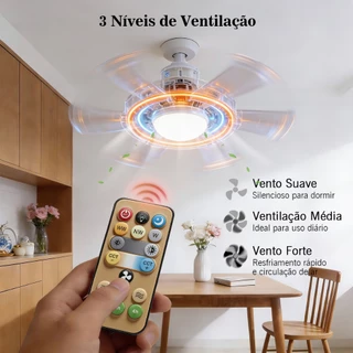 Ventilador Teto 60W Com Lâmpada Silencioso Controle Remoto 42 Cm
