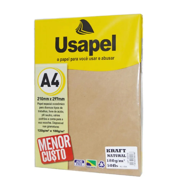 Papel A4 180 gramas Kraft com 50 folhas Usapel | Shopee Brasil