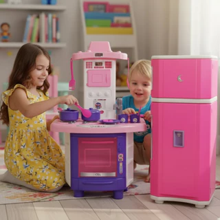Kit Cozinha e Geladeira de Brinquedo Infantil Completa Fogãozinho + Geladeira Menina em Oferta na Shopee