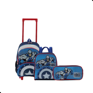 Kit Mochila Rodinha Estojo Lancheira Escolar Infantil Volta Aulas Army Hero Completo e Estiloso em Oferta na Shopee