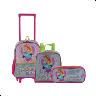 Kit Mochila Rodinha Estojo Lancheira Escolar Infantil Volta Aulas Cool Girl Completo e Estiloso em Oferta na Shopee
