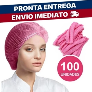 Kit 100 Touca Descartável Rosa  Sanfonada TNT Registro ANVISA em Oferta na Shopee