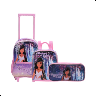 Kit Mochila Rodinha Estojo Lancheira Escolar Infantil Volta Aulas Fantasy Land Completo e Estiloso em Oferta na Shopee
