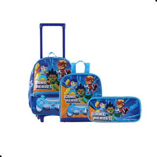 Kit Mochila Rodinha Estojo Lancheira Escolar Infantil Volta Aulas Game Heroes Completo e Estiloso em Oferta na Shopee