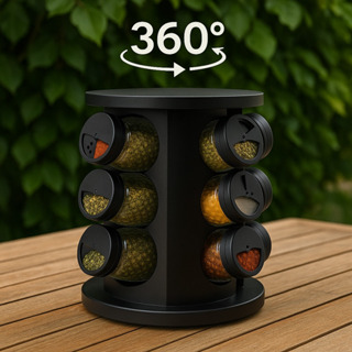 Porta Temperos Profissional Giratório 9 Potes Vidro OFERTA com Tampa Dosadora Condimentos Rápido