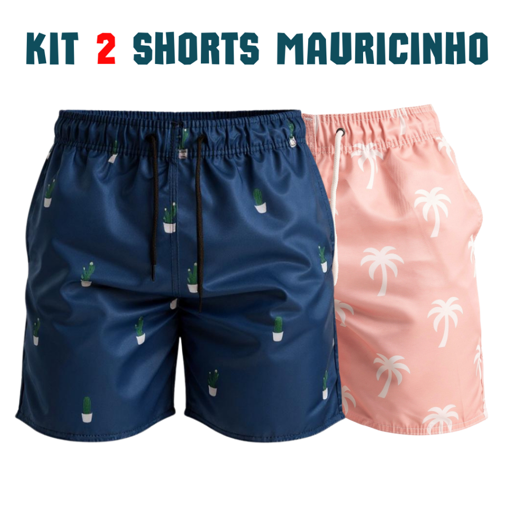 Kit 2 Shorts Tactel Grosso Masculino Mauricinho Adulto Surf Praia ...