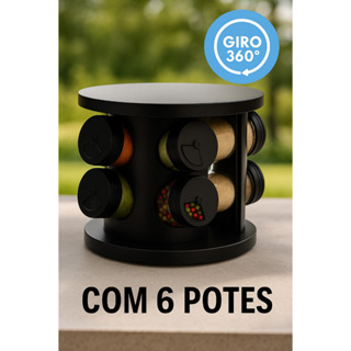 Porta Temperos Profissional Giratório 6 Potes Vidro OFERTA com Tampa Dosadora Condimentos Rápido