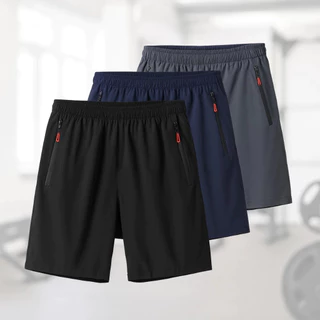 Kit 1-3 Bermuda Short Praia Dry-Fit Alto Padrão Bolso Zíper Masculino Academia Casual Treino Fitness Secagem Rápida