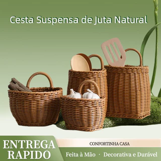 Cesta de Juta Suspensa para Parede – Feita à Mão, Vime Artificial, Armazenamento e Decoração em Oferta na Shopee