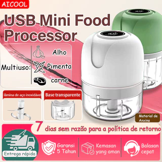 AICOOL Processador de Alimentos Elétrico Mini Britador Portátil Recarga USB 250ML Para carne e vegetais