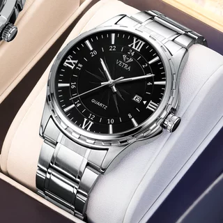 VETRA Relógio Masculino Original Relogio Luxo a Prova d Água Presente para Homem Aço Inoxidável Preto Prata 6107