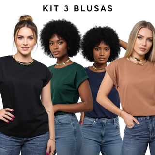 Kit 3 Blusas Feminina Lisa Manga Japonesa