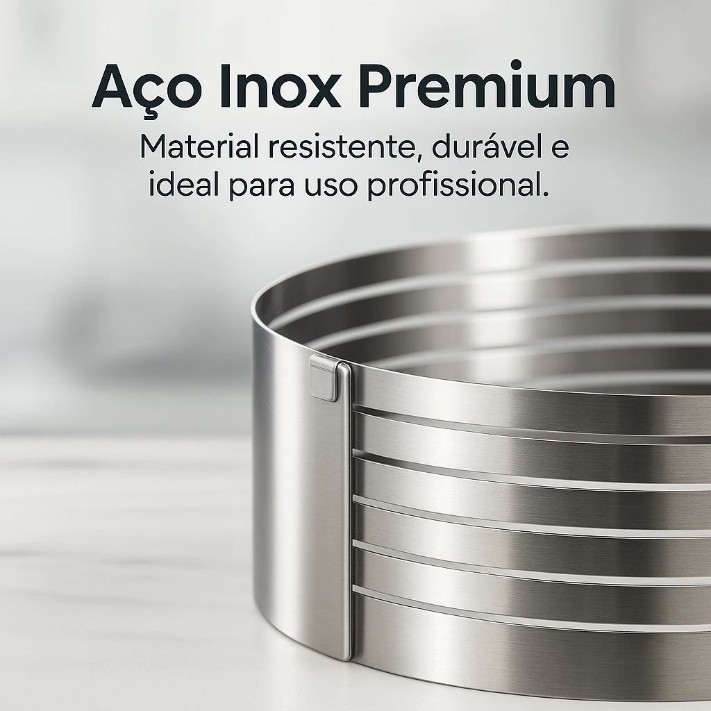 Molde P/ Bolo Ajustável Aço Inox Extensível Fatiador Camadas Prateado 16x20