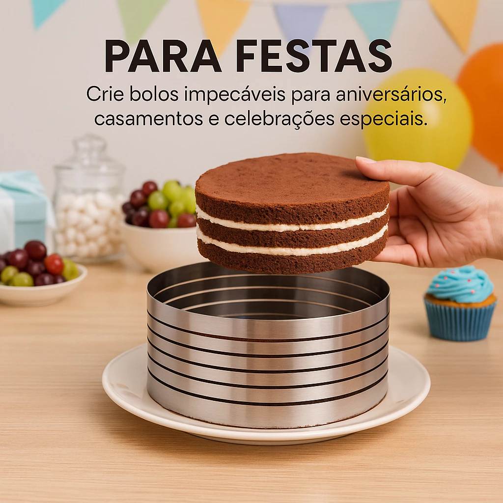 Molde P/ Bolo Ajustável Aço Inox Extensível Fatiador Camadas Prateado 16x20 - Imagem 2