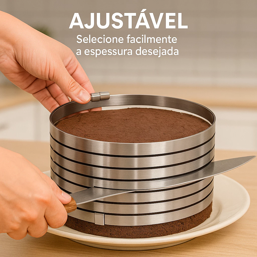 Molde P/ Bolo Ajustável Aço Inox Extensível Fatiador Camadas Prateado 16x20 - Imagem 4