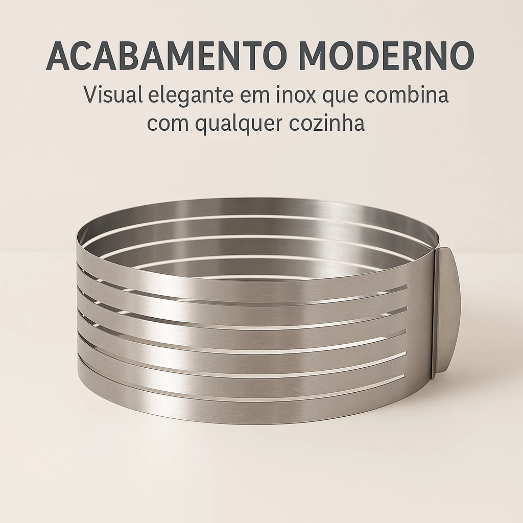 Molde P/ Bolo Ajustável Aço Inox Extensível Fatiador Camadas Prateado 16x20 - Imagem 3