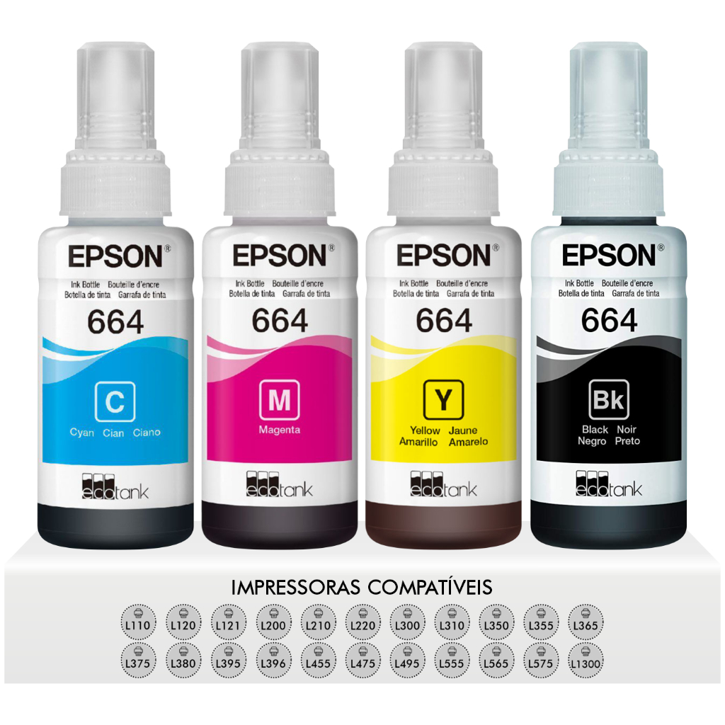 Kit Refil Tinta Original Epson T664 para Impressoras Epson L110 L120 ...