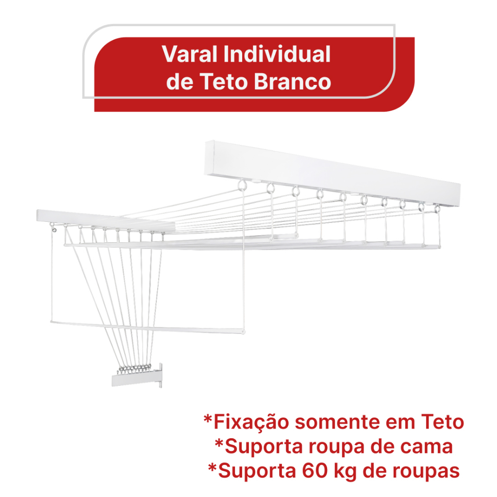 Varal De TETO Individual 08 Varetas Alumínio REFORÇADO COM ROLDANAS ...