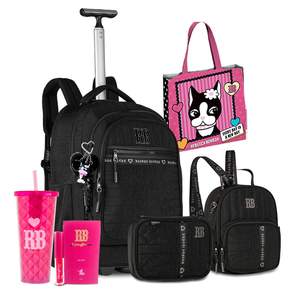 Kit Mochila Rebecca Bonbon Clio Carrinho Pompom Alça Costas