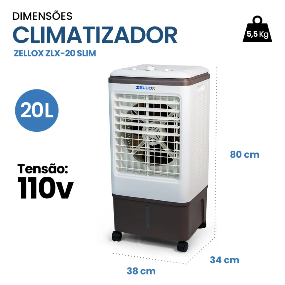 Climatizador de Ar Evaporativo Zlx-20 Ts80w 20 Litros 127v 4