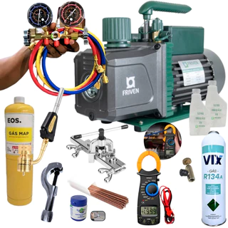 Kit refrigeração R32 R410 C/Bomba de vácuo 7 cfm Duplo Estágio
