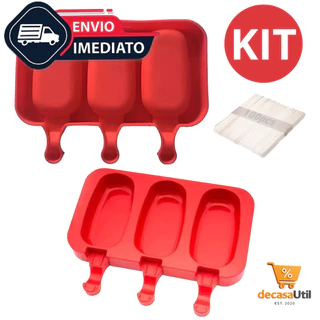 Kit 2 Forma Molde Para Sorvete Picolé Silicone mais 100 Palitos 6 Sorvete