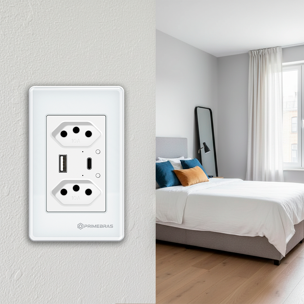 Tomada Dupla Inteligente Wi-fi C/ Com Usb e Usb-c Primebras TP1220B | Shopee Brasil