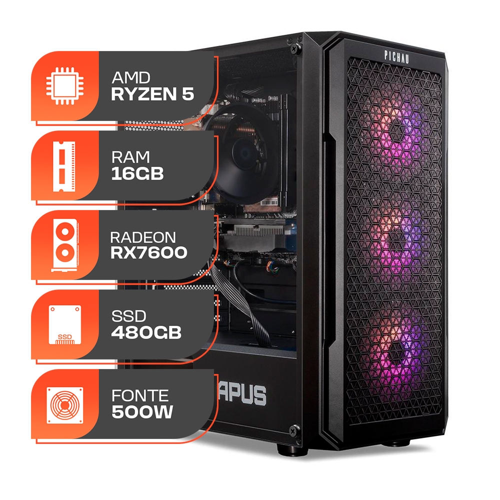 PC Gamer Spectrum, AMD Ryzen 5 5500X3D, Radeon RX 7600 8GB, 16GB
