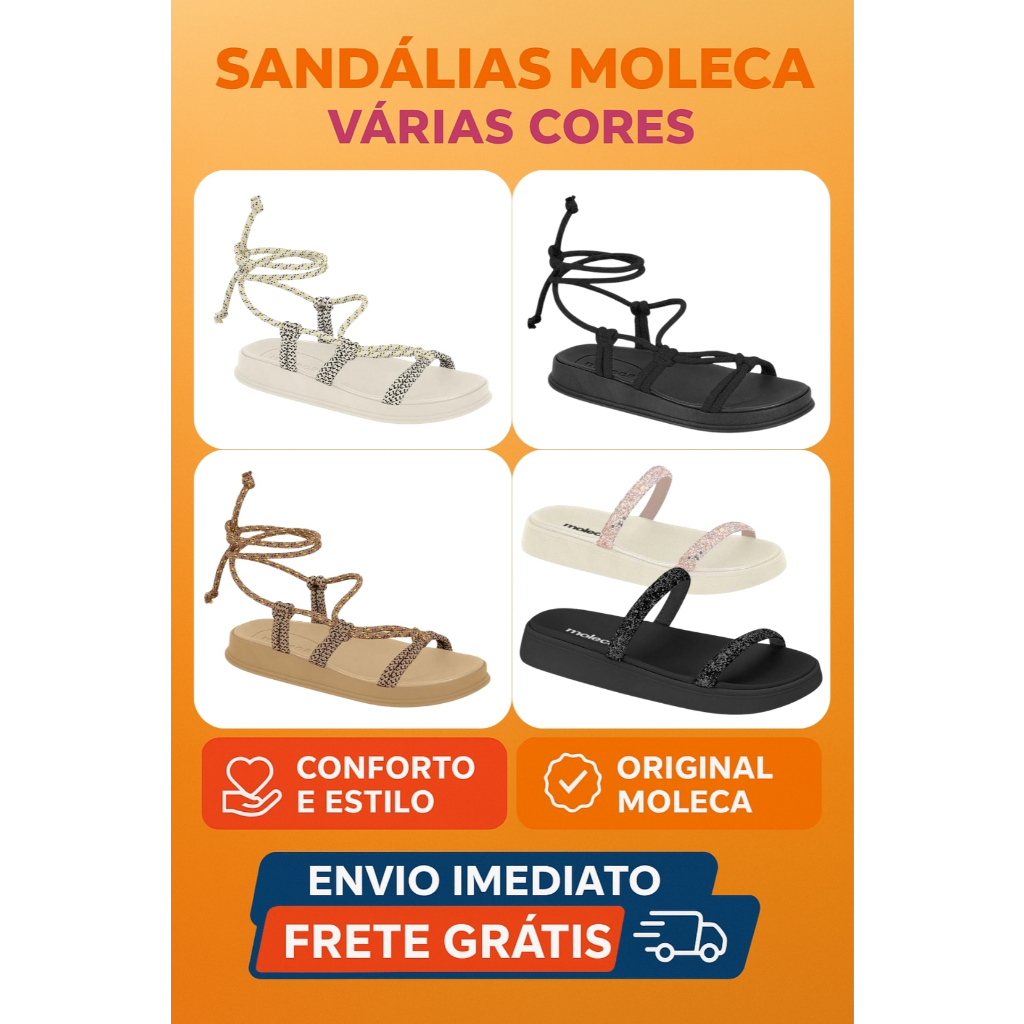 Sandália Papete 2 Tiras e Amarração Feminina Moleca Conforto Maxxi Glamour Original