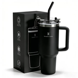 ROMANTIC CROWN Copo Térmico Inox Portátil 1200ml/600ml com Tampa e Canudo Garrafa Térmica Inoxidável