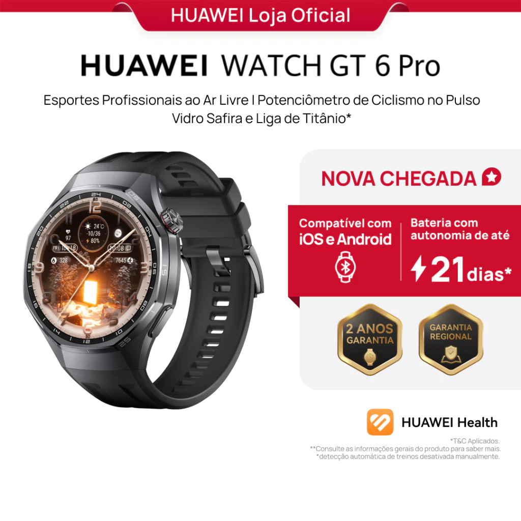 HUAWEI WATCH GT 6 Pro 46mm | Smartwatch Relogio | Vidro Safira e Liga de Titânio | GPS Integrado