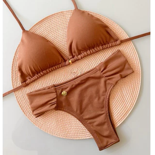 Biquíni Feminino Cortininha Bojo Removível Calcinha Lateral Franzida Tipo Tanga Verão Praia Piscina em Oferta na Shopee