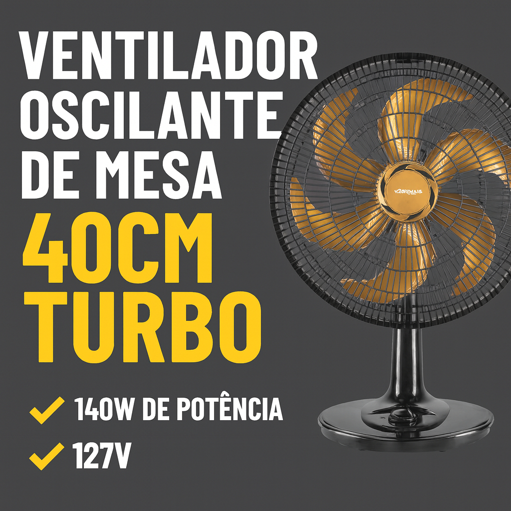 Ventilador de Mesa Turbo 40cm Oscilante Potente Silencioso Preto/Bronze ...