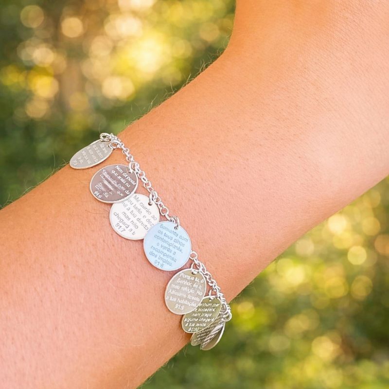 Pulseira de Prata Salmos 91 Completo Medalha Prata 925