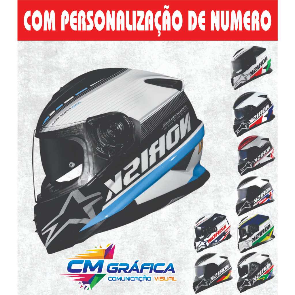 kit Adesivos Capacete Norisk Modelo Países (COM PERSONALIZADO NUMERO ...