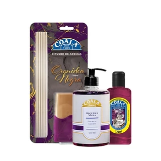 Kit Compacto  Coala - 1 Difusor de Aromas + 1 Limpador Concentrado de Ambientes 120ml + 1Sabonete  500ml- Orquídea Negra em Oferta na Shopee