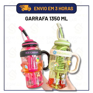 Garrafa 1350ml com Canudo e Filtro para Frutas | Livre de BPA | Academia, Trabalho e Dia a Dia