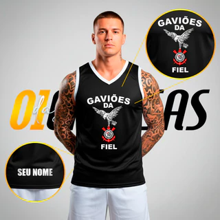 SEU NOME na Regata Verão Gaviões da Fiel - Dry-fit, Torcedor Adulto, Masculina, Leve e Confortável