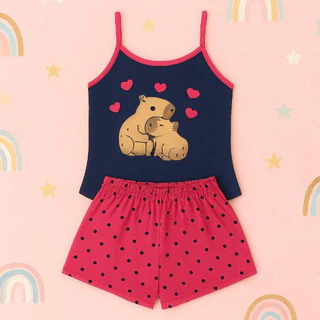 Baby Doll Infantil Malha Confort Capivara Fofa Pijama de Verao Roupa De Dormir Short Doll Menina em Oferta na Shopee