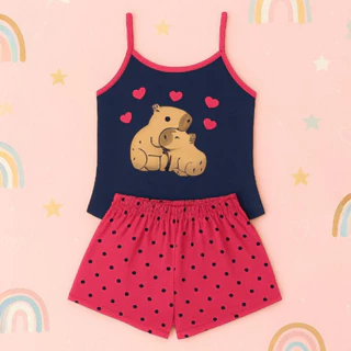 Baby Doll Infantil Malha Confort Capivara Fofa Pijama de Verao Roupa De Dormir Short Doll Menina em Oferta na Shopee