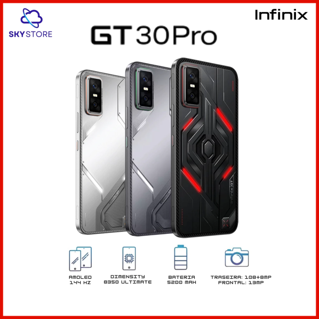 Infinix GT 30 PRO 5G, 512GB + 12GB RAM, Processador Dimensity 8350 Ultimate, Versão Global, Câmera 108MP, Tela AMOLED