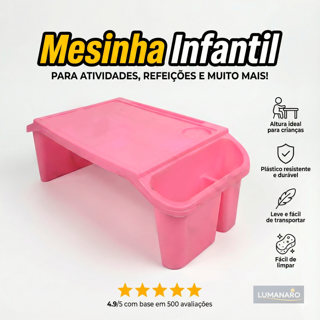 Mesinha Infantil de Plástico Resistente – Multiuso para Atividades, Refeições, Estudo ou Brincadeira