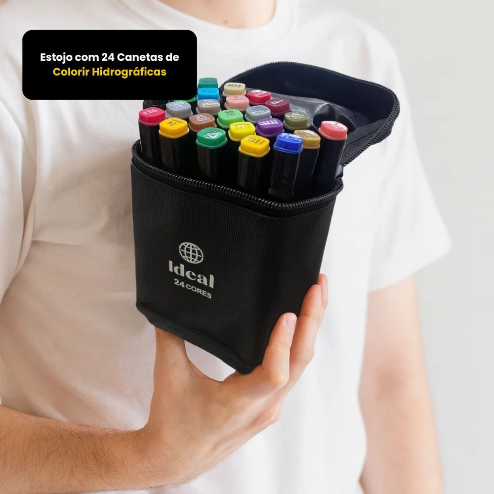 Estojo com 24, 36 ou 48 Canetas de Colorir Hidrográficas Cores ...