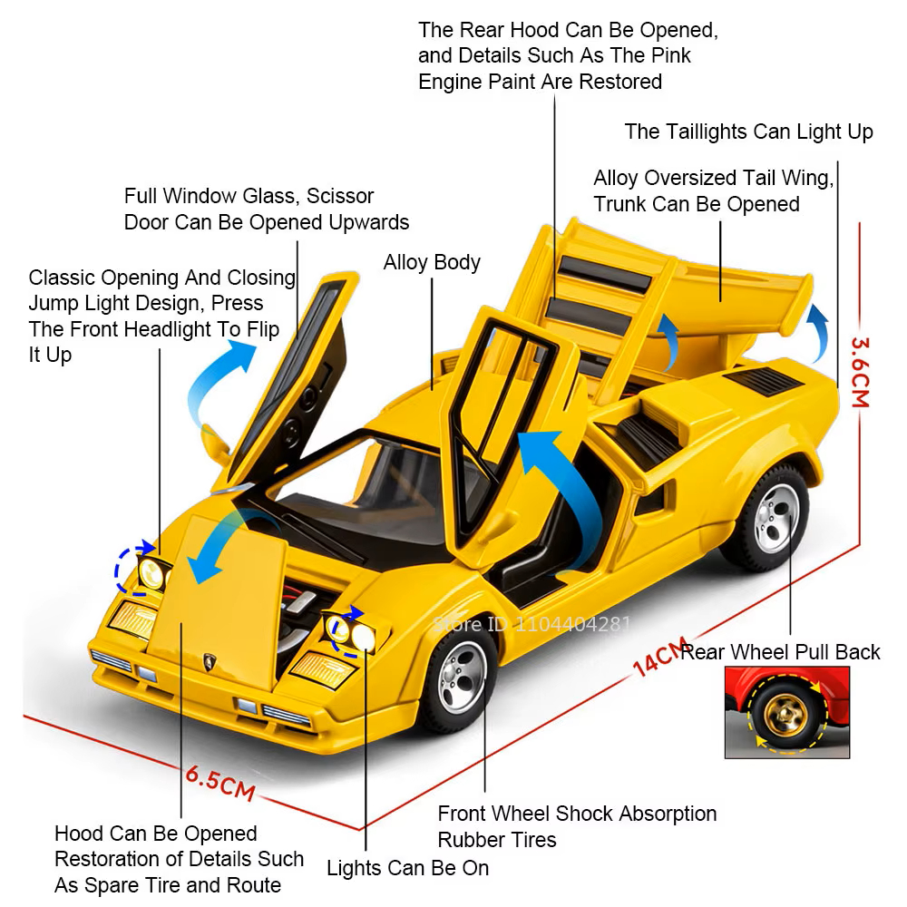 Miniatura Lamborghini Countach LP500S 1:32 Réplica Coleção FH5 FH6