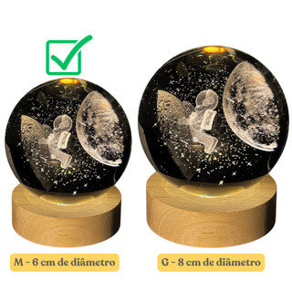 Luminária De Mesa Bola De Cristal Led Abajur - Lua, Sistema Solar, Saturno, Galáxia, Árvore  - Tamanho M e G — foto 8 — Achou Levou Brasil