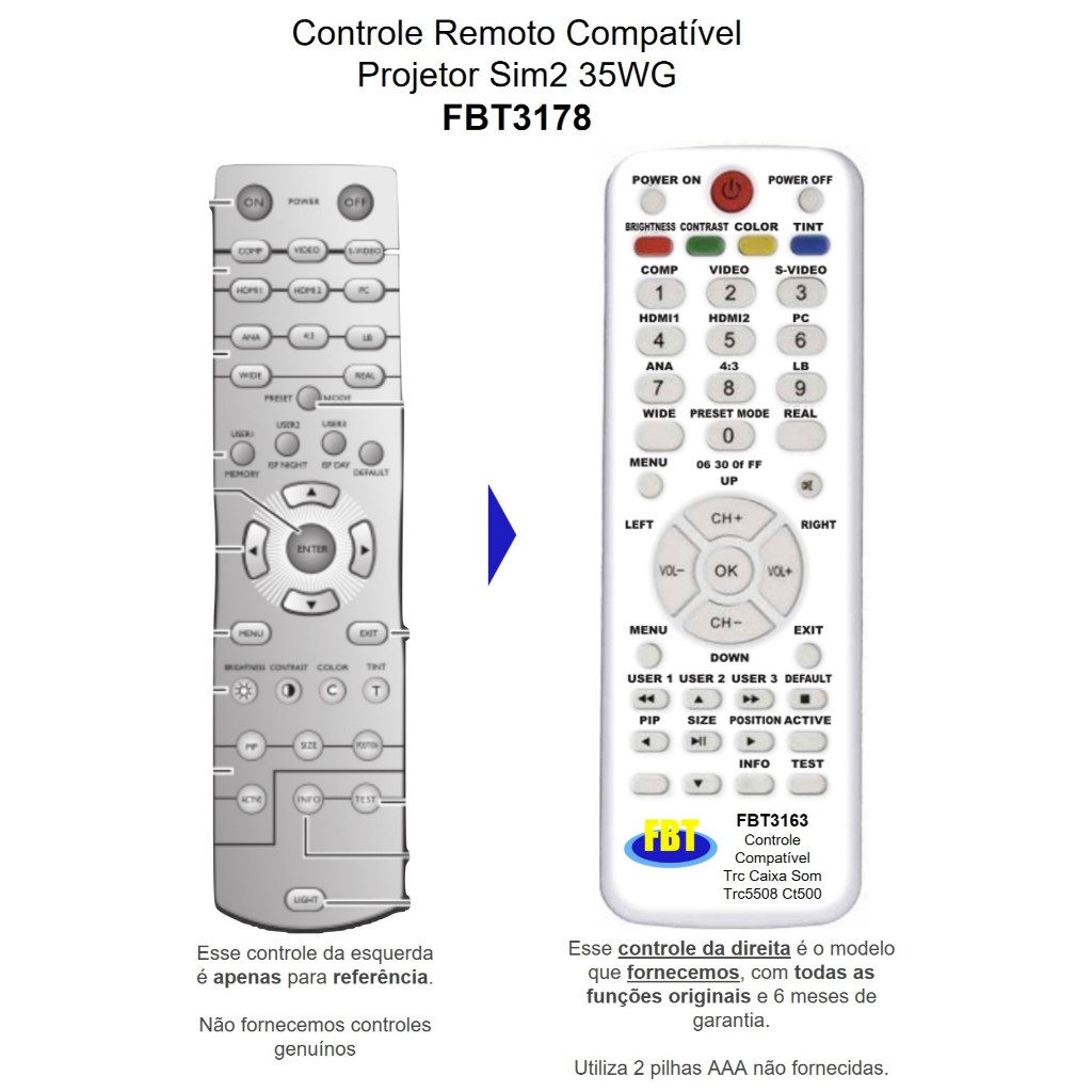 Controle Remoto Compatível Projetor Sim2 35WG FBT3178 | Shopee Brasil