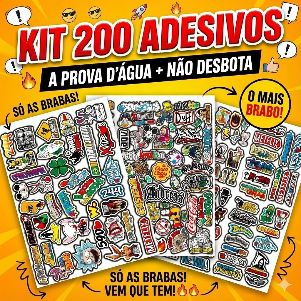200 Adesivos Figurinhas para Bike Carro Moto Capacete - Frases Grau 244 ...
